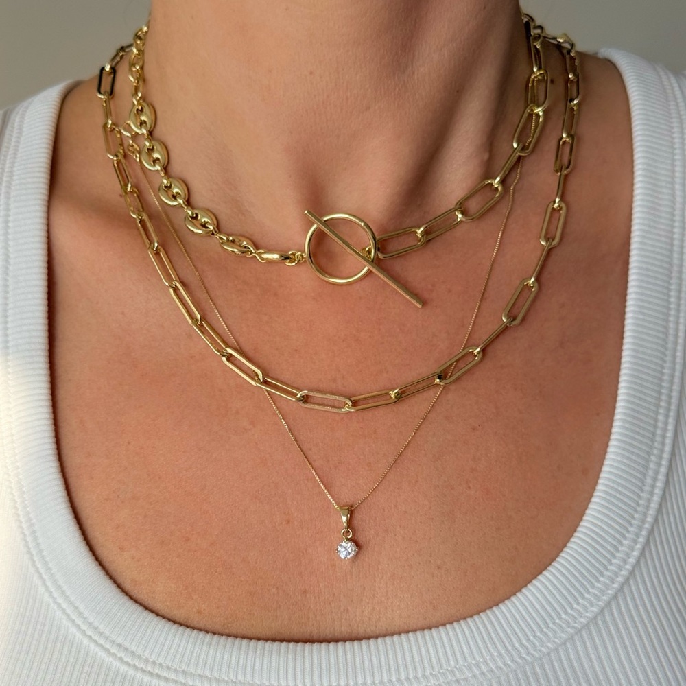 Mixed Coffee Bean & Paperclip Link Toggle Necklace | 14K Gold Plated | Luxury - Picture 7 of 10